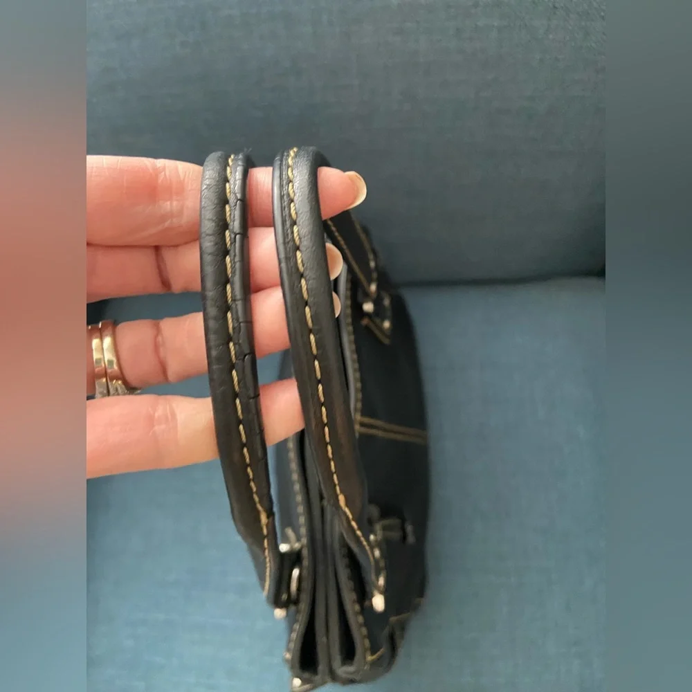 Fossil Black Leather Double Handles Shoulder Handbag Purse Silver Tone Hardware - Picture 11 of 16